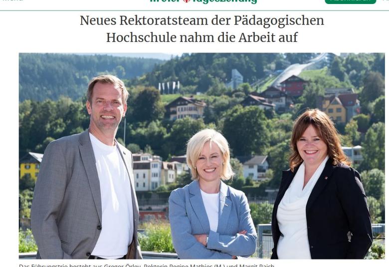 Das Rektoratsteam der PH Tirol in der Berichterstattung der Tiroler Tageszeitung