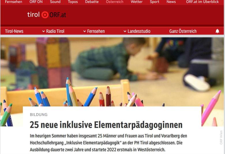 Der ORF Tirol und die Bezirksblätter Innsbruck berichteten über die 25 neuen Inklusiven Elementarpädagog:innen.