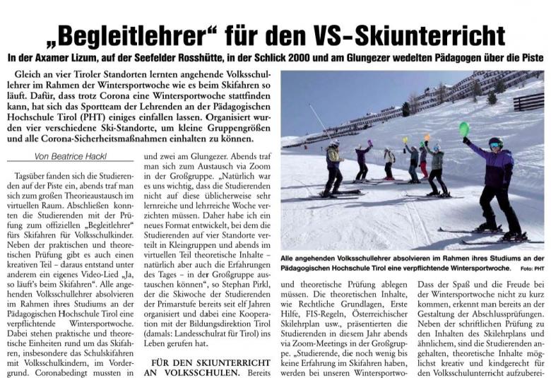 Die Oberländer Rundschau berichtet über unsere Wintersportausbildung für Studierende der Primarstufe