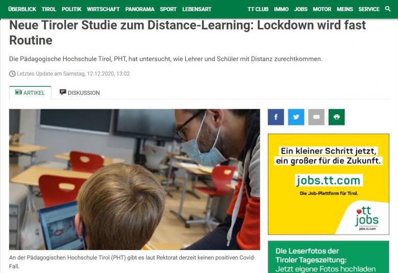 Die Tiroler Tageszeitung berichtet über unsere Distance-Learning-Studie