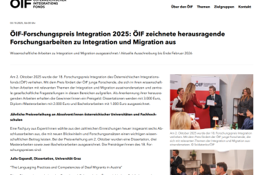 Schnappschuss ÖIF Website