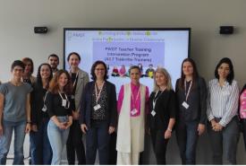 PIVOT Projektteam und Lehrpersonen aus Österreich, Zypern, Griechenland und Rumänien beim Workshop Train-the-Trainers im Juli in Innsbruck mit Vizerektorin Margit Raich (rechts im Bild)