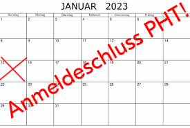 Kalenderblatt mit Text Anmeldeschluss und Kreuz bei 15. Januar