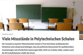 Der ORF Tirol berichtet über die Bemühungen, Polytechnische Schulen zu stären.