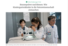 Die TT berichtet über ein MINT-Forschungsangebot für Kindergartenkinder im Chemielbaor der PH Tirol.
