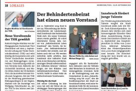 Die Bezirksblätter Tirol berichten über die Wahl von Rektorin Regine Mathies zum Vorstand der THK.