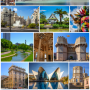 From left to right and from top to bottom: the tower of the church of Santa Catalina, the City of Arts and Sciences, the Town Hall square, a barrack in La Albufera, a falla in the Town Hall square, the Turia garden, La Seda, the Serranos towers, the Palace of the Generalidad Valenciana, the Oceanográfico, the cathedral, the port, Malvarrosa beach and the Colón market.