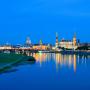 Dresden: Inner old town at early dusk as seen from the Marienbruecke